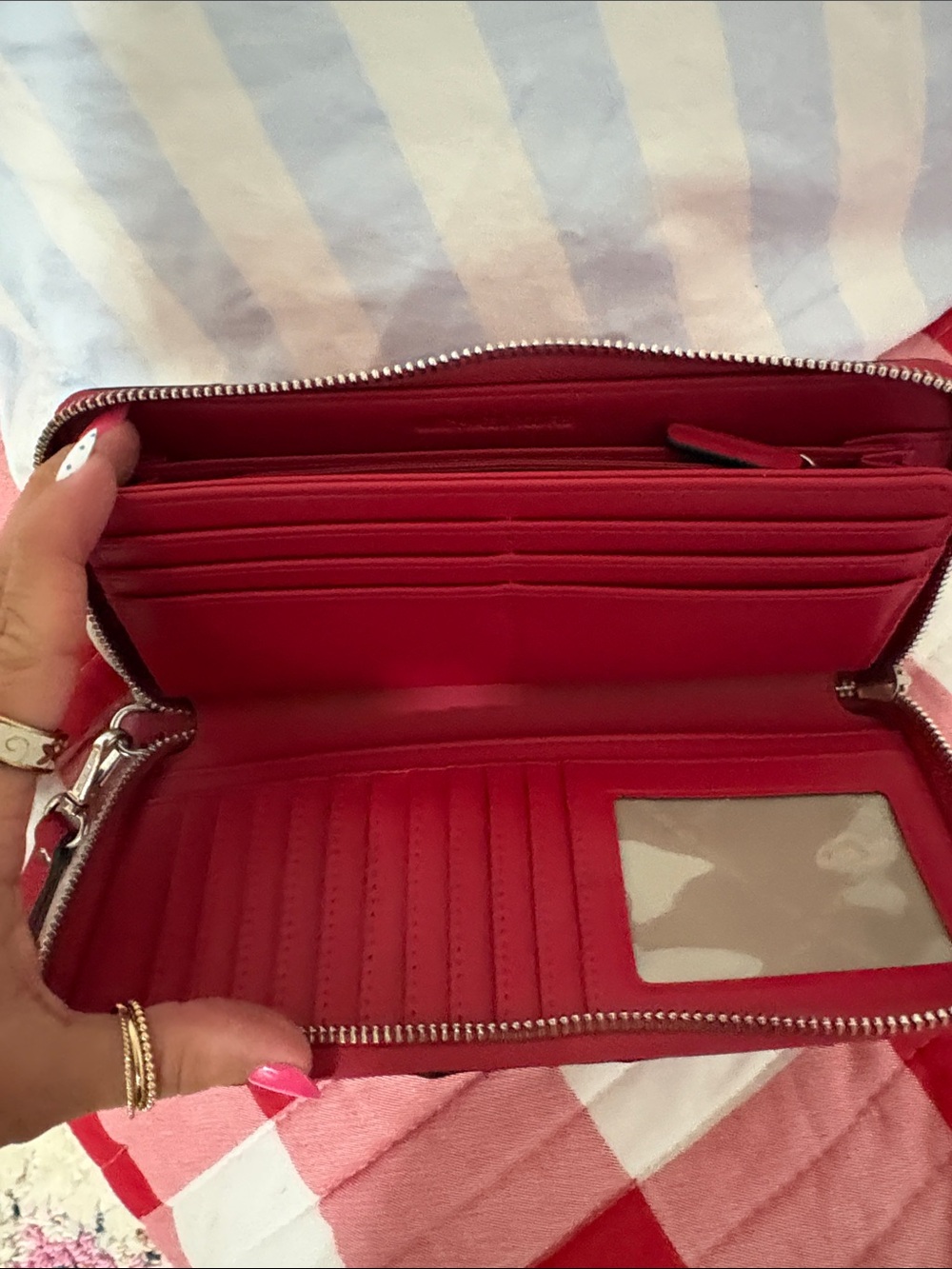 Michael Kors Pink Red MK Logo Zip Wristlet Wallet - Picture 2 of 5